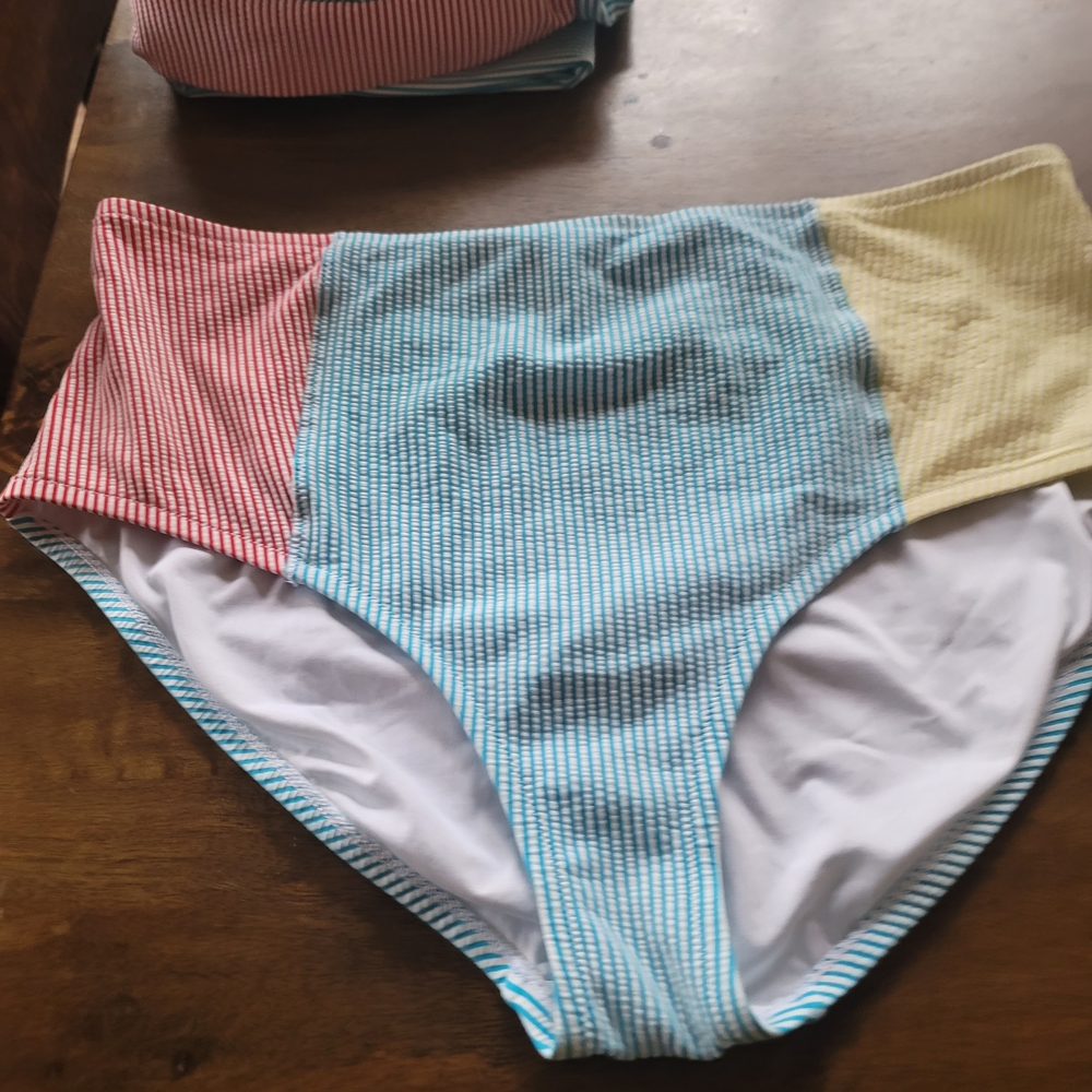 Landa End Striped Blue and Pink Underwire Tankini Set With 2 Briefs - Picture 4 of 8